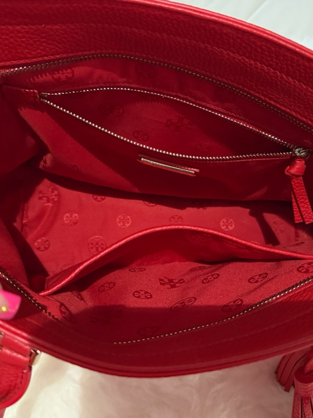 Tory Burch Vibrant Red Pebbled Leather Tassel Tote - Picture 5 of 14